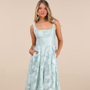 Lulus Perfected Aura Sage Jacquard Tie-back Maxi Dress With Pockets Green